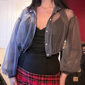 gray mesh crop bolero top